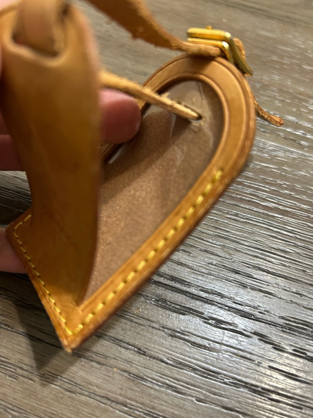 Louis Vuitton Tan Leather Luggage Tag with Yellow Stitching - Picture 4 of 4